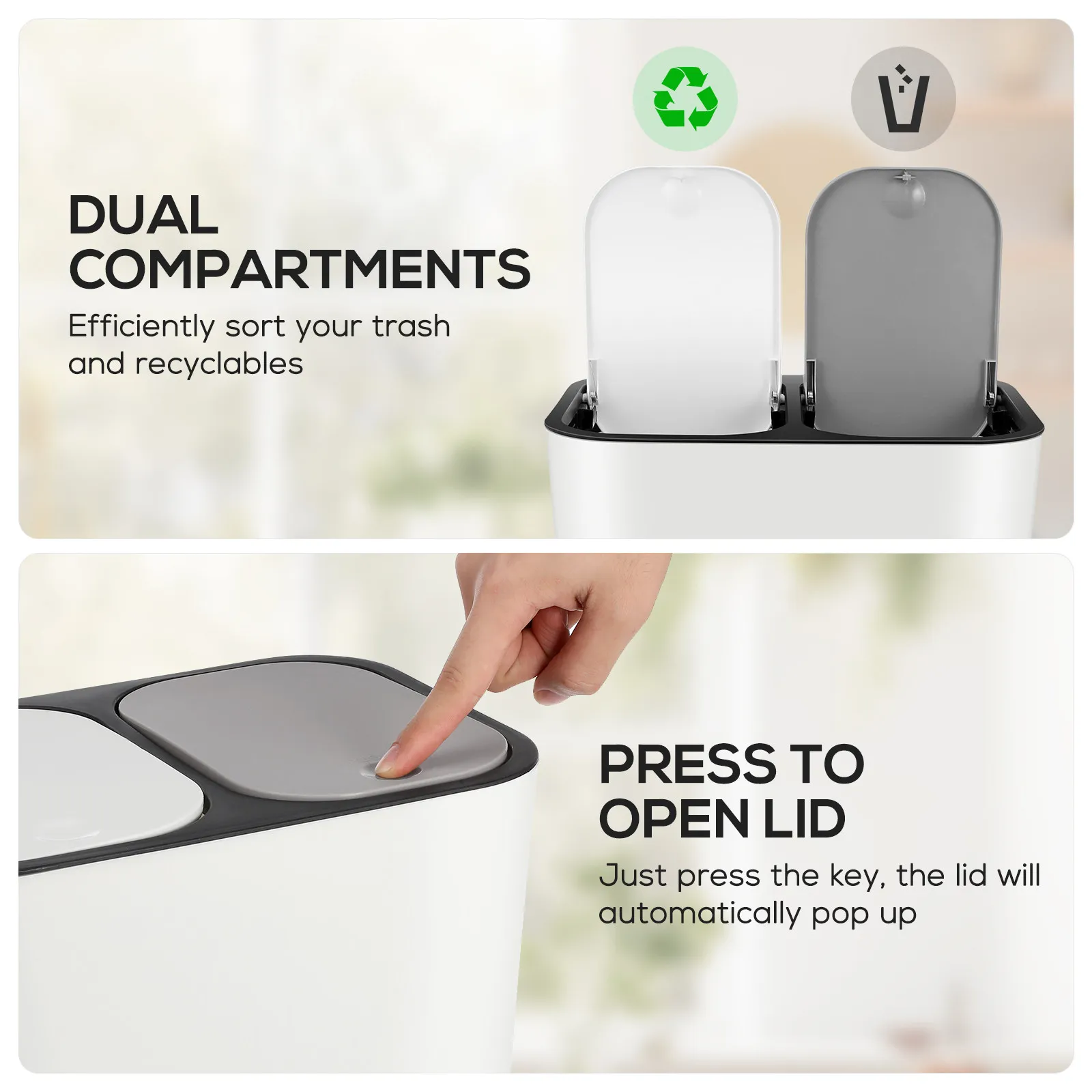 

15L Double Compartment Rubbish Bin Modern Dry Wet Separation Trash Can Kitchen Waste Garbage Bin Dual Trash Can Home Restaurant