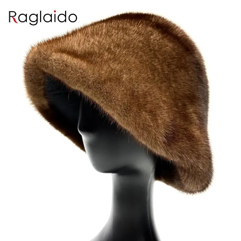 

Hot Luxury Women Hat Real Mink Fur Winter Fashionable Woman Bucket Hats Cold Cap Outdoor Warm Snow Fur Bucket Hat Dome Nana hats