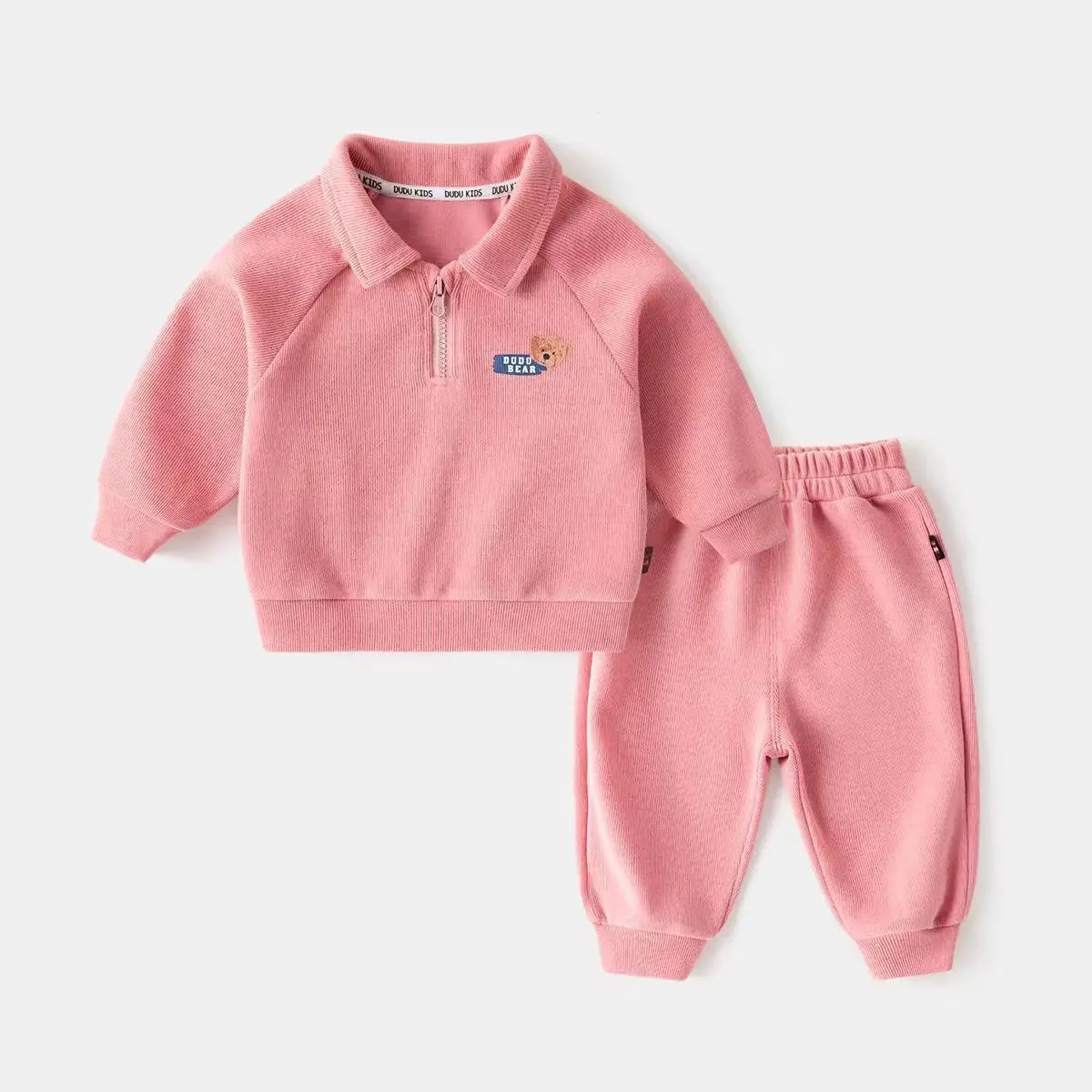 Baby-Sweatshirt-Kleidungssets 2026 Herbst Kleinkind Jungen Mädchen Süßer Bären-Print Halb-Reißverschluss Pullover+Hose 2-teiliges Kinder-Freizeit-Outfit – Detail 10
