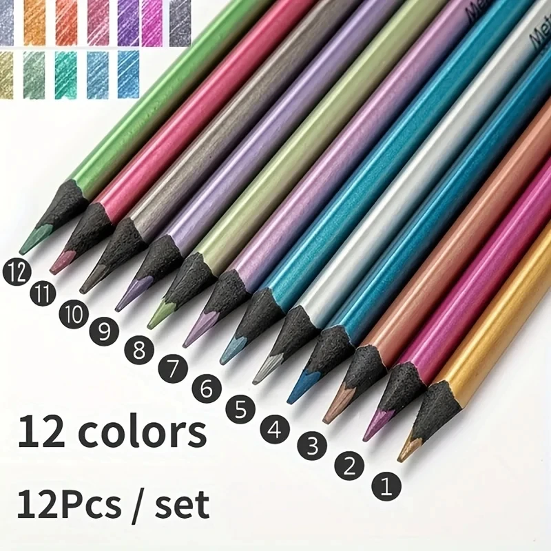 12 Color Metallic Colored Pencils Drawing Sketching Painting Set Coloring Colour Pencils Profession Art Supplies For Artist