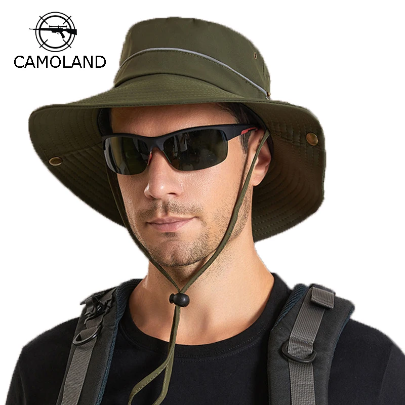 

CAMOLAND Summer Breathable Sunshade Hat Men Outdoor Bucket Hat Big Brim Sunscreen Fisherman Hat Foldable