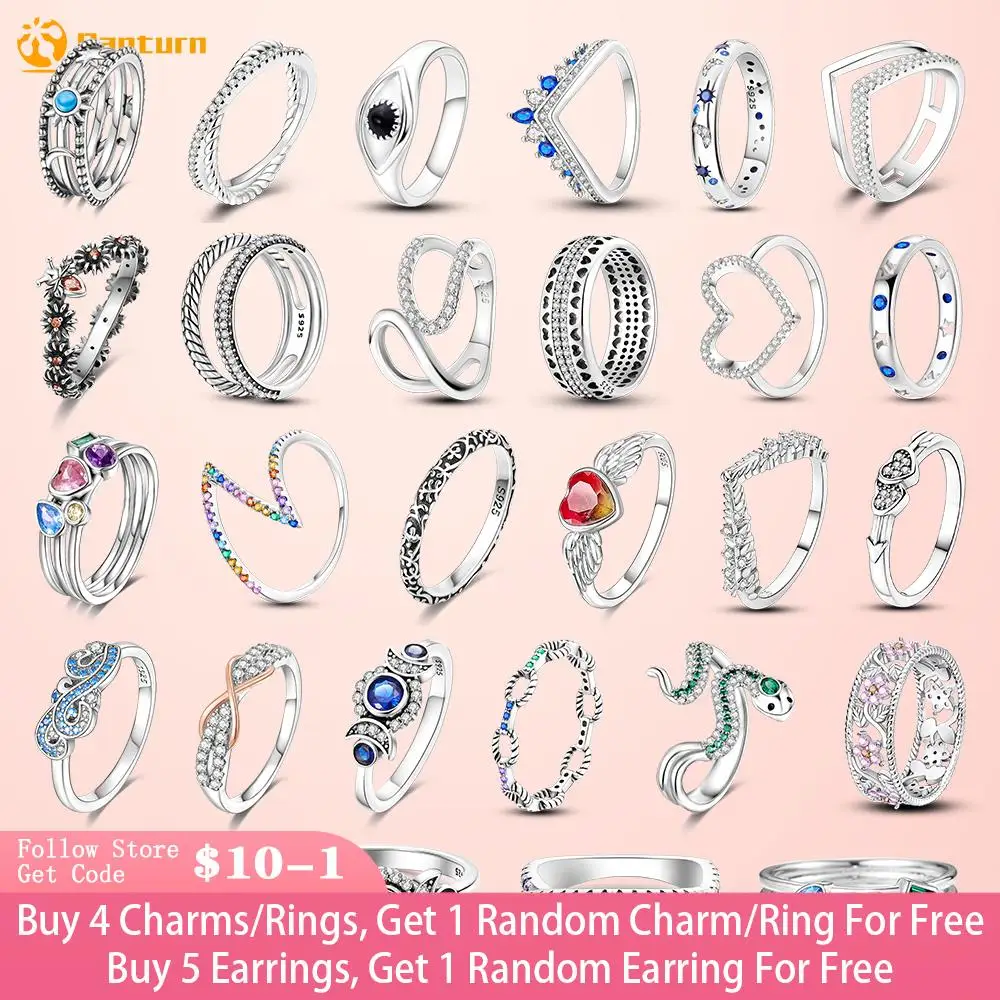 Danturn 925 Sterling Silver Rings Sea Waves Snake Sun Stars Moon Daisy Bee Eye Begonia Rings Ngagement Rings Engagement Rings