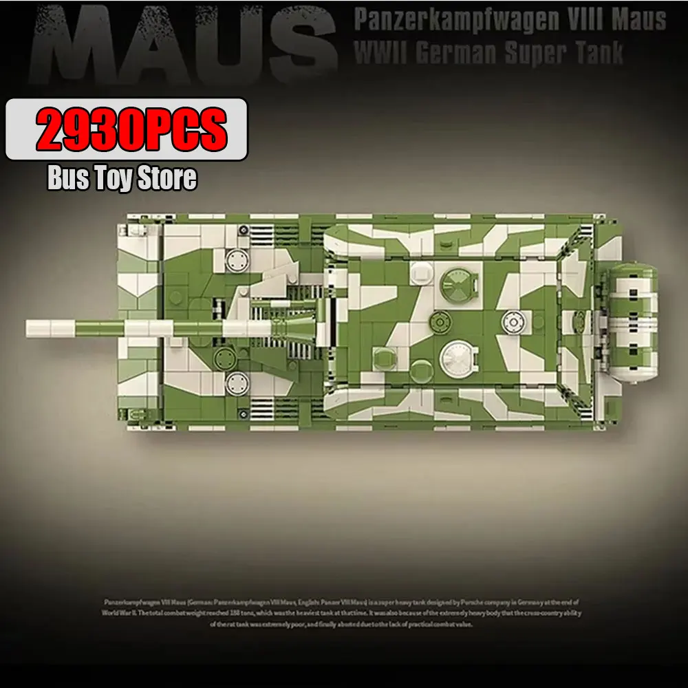 Ww2 German Panzer VIII Maus Tank Tiger I Heavy Tank Military World War Building Blocks Weapons Technical Bricks Kids Toys