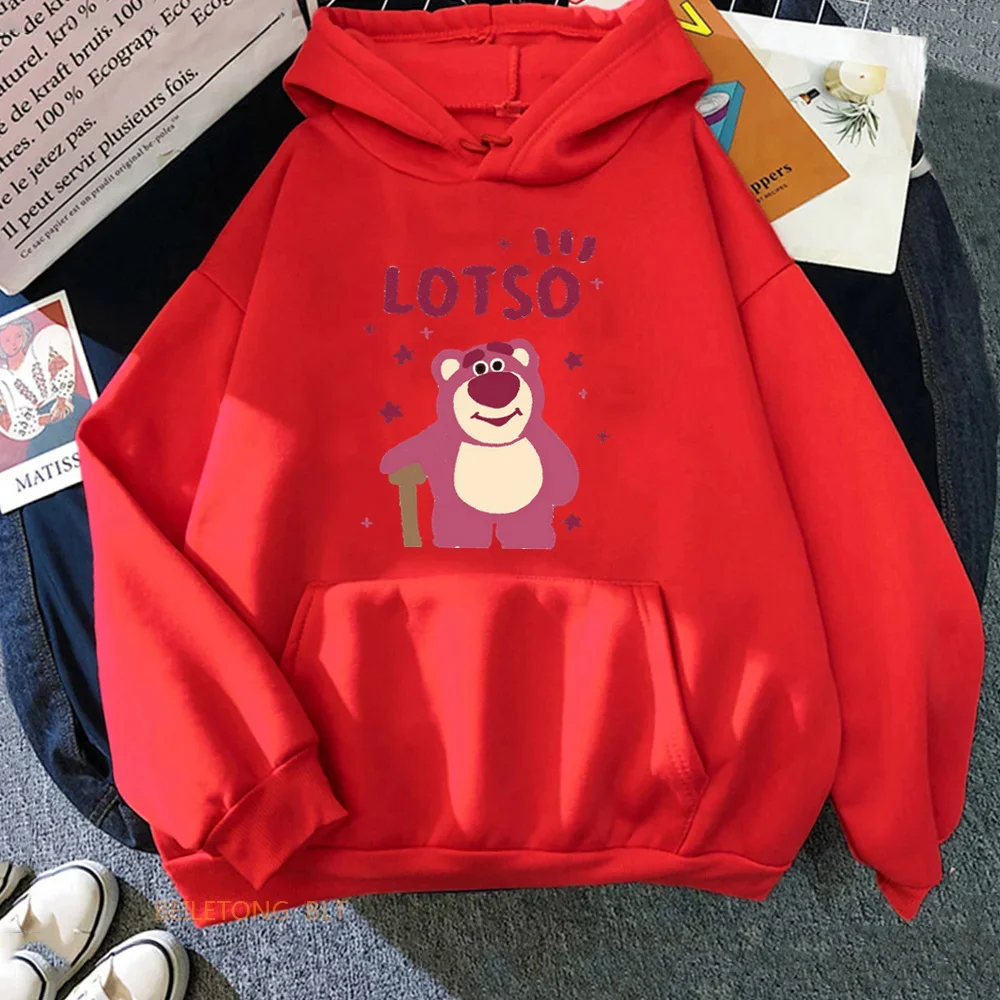 Cute Strawberry Bear Lotso Letter Print Women Sweatshirt Soft Warm Casual Female Hoodies Autumn New Loose Fleece Tops for Girls