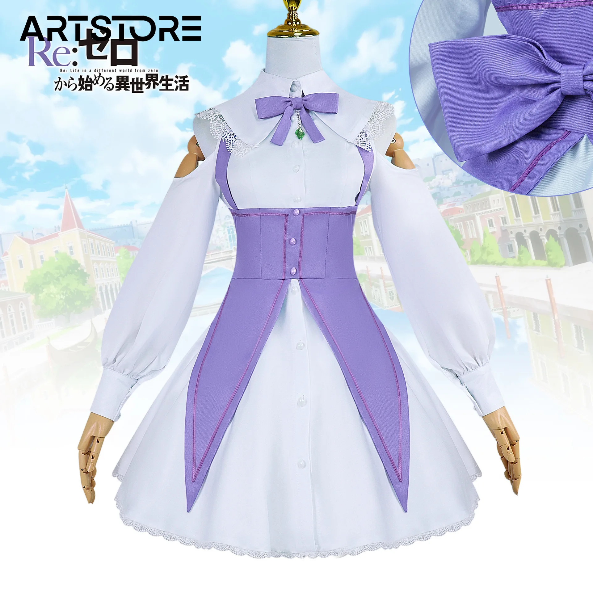 

Re:Zero Emilia Cosplay Costume Role Play Comic Con Dress Hallowmas Party Wigs Animation Prop