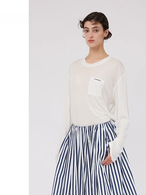 

MDNOTE Spring 2025 New Striped Midi Skirt Versatile f-length A-line Skirt Mid-waist Design Other Material 00%