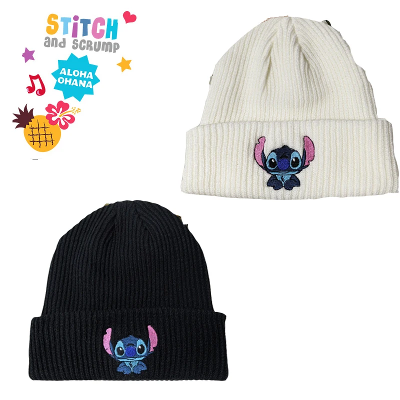Disney Lilo & Stitch Knit Hat Cartoon Figure Stitch Benie Cap Warm Stretchy Hats Christmas Gift for Adult Kids Outdoor Thermal C