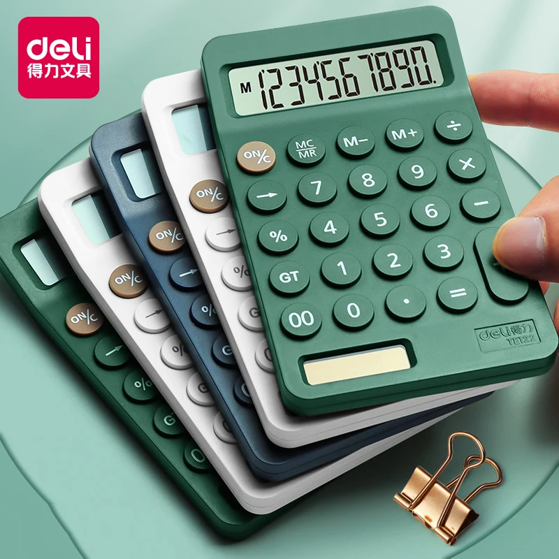 Deli Mini Portable Calculator 10-Digit Display Solar Dual Power Small Elevation Calculator Pocket School Office Desk Stationery