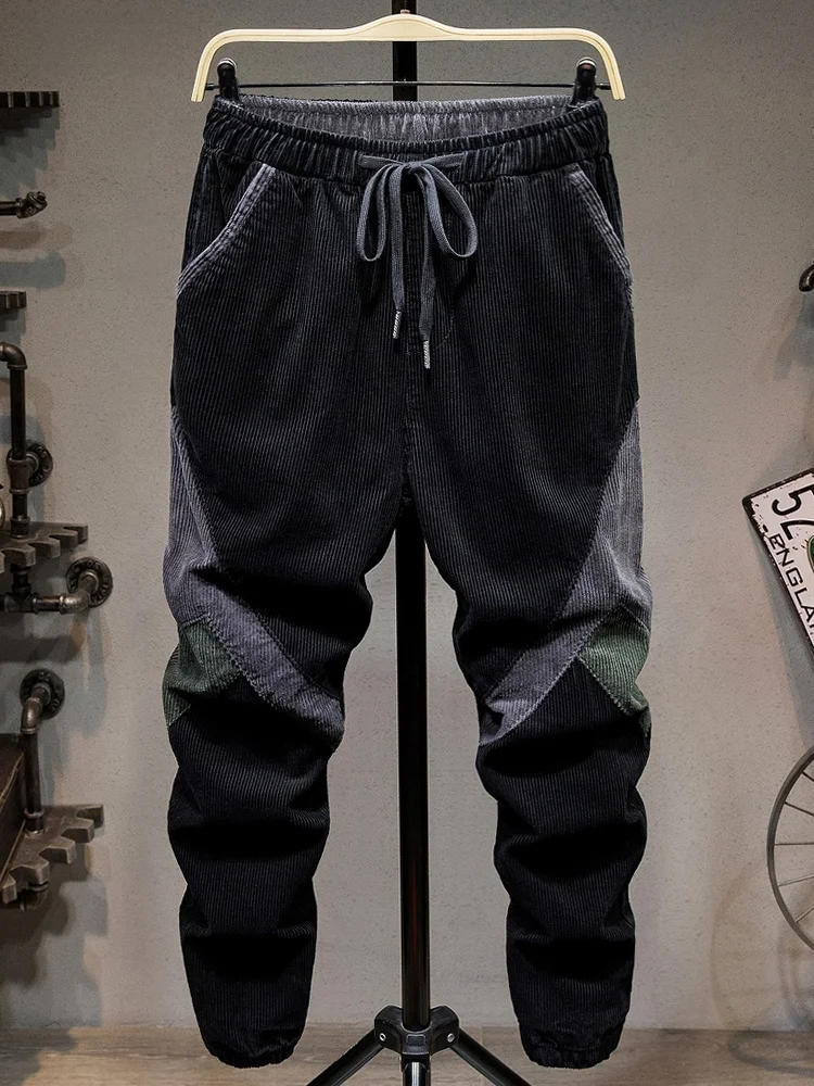 

Новые мужские вельветовые повседневные брюки 2025 года, свободные, на резинке, с завязками, модные, брендовые, больших размеров, утепленные, в стиле Харадзюку