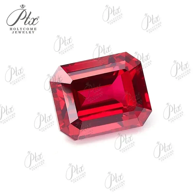 Lab Grown Ruby Emerald Cut Various Sizes Pigeon Blood Red Loose Gemstone Beads For DIY Jewelry Making With AGL Certificate