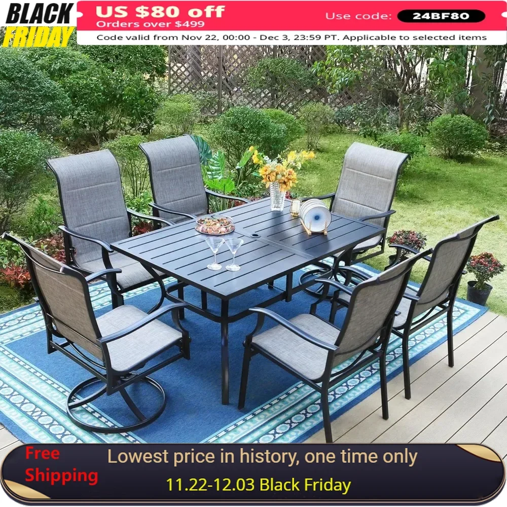 

Outdoor Patio Dining Set,with Umbrella Hole and 6 Patio Dinings Chairs Waterproof & Rustproof Suitable,Outdoor Dining Table Sets