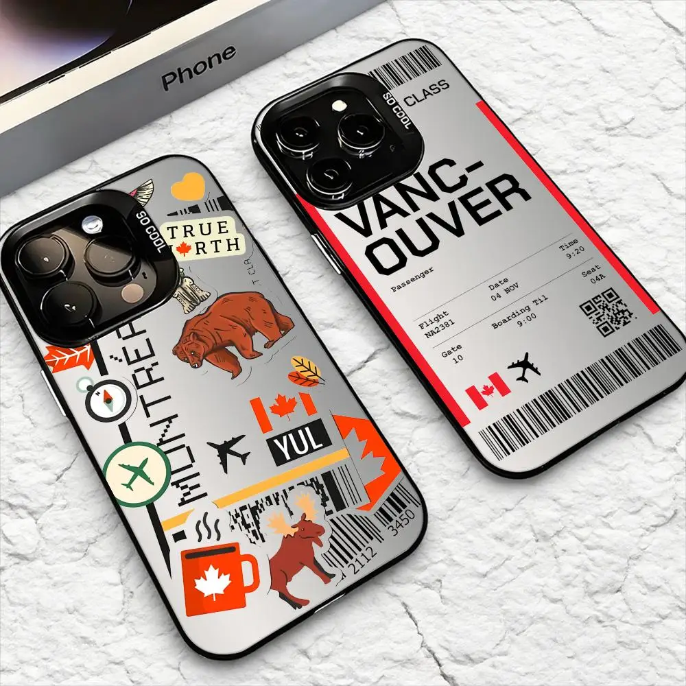 Canadian flight ticket Phone Case For iPhone 17 16 15 14 13 12 11 Pro Max Air Colorful Matte Laser Aurora Shockproof Phone Case