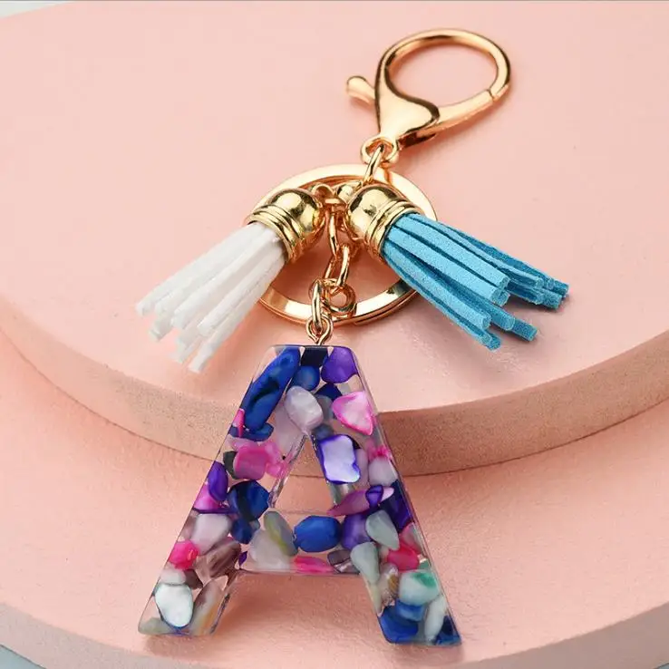 DIY Accesory Name Cute Creative 26 Letter Alphabet Crystal Arylic Keychain For Women Key Chains Ring Car Bag Pendent Charm  D587