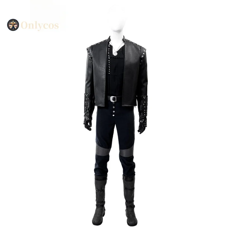 جيرالت ويتشر 5 أزياء تنكرية للهالوين للرجال زي خيالي معطف جلدي دعائم أحذية قفازات مجموعة إكسسوارات Onlycos