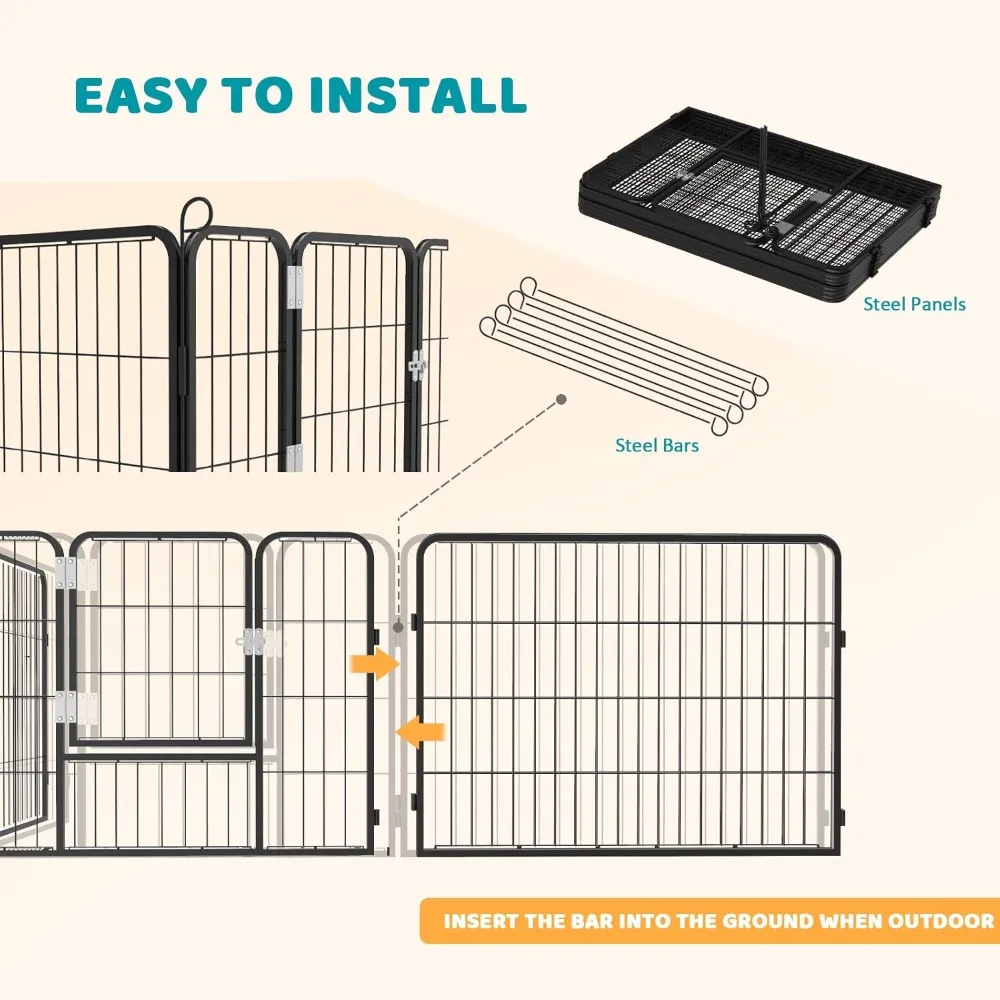 OFIKA Heavy Duty Metal Dog Playpen for Medium/Small Animals, 8 Panels 24”Height x 27