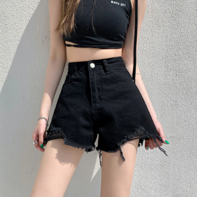 2024 Casual High Waist Denim Shorts Women Summer Tassel Hole Ripped jeans Short Women's Clothing