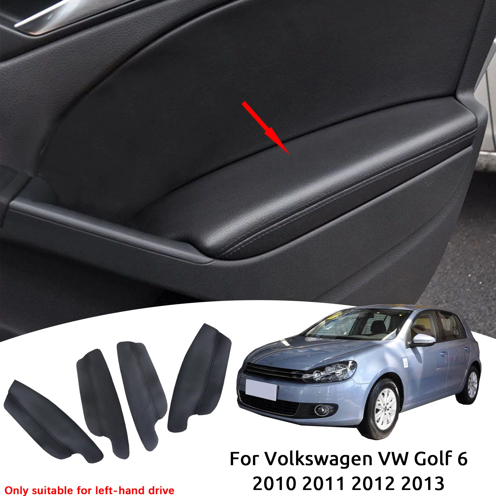 

Perfect Fit For Volkswagen VW Golf 6 2010 2011 2012 2013 PU Leather Car Interior Door Armrest Panel Cover Sticker Trim