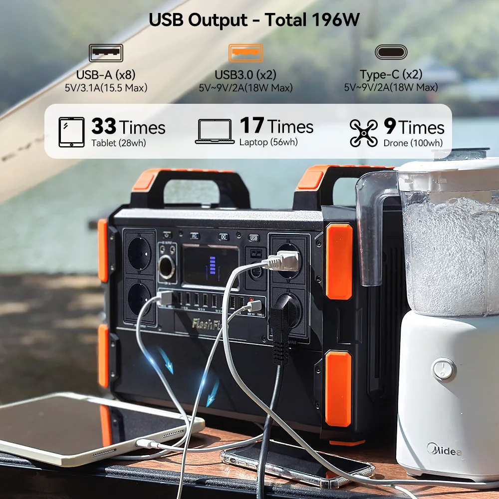 FF Flashfish F132 Lifepo4 Solar Generator 1000W Portable Power Station LEP Electric Power Bank Battery USB Type-C AC for Home