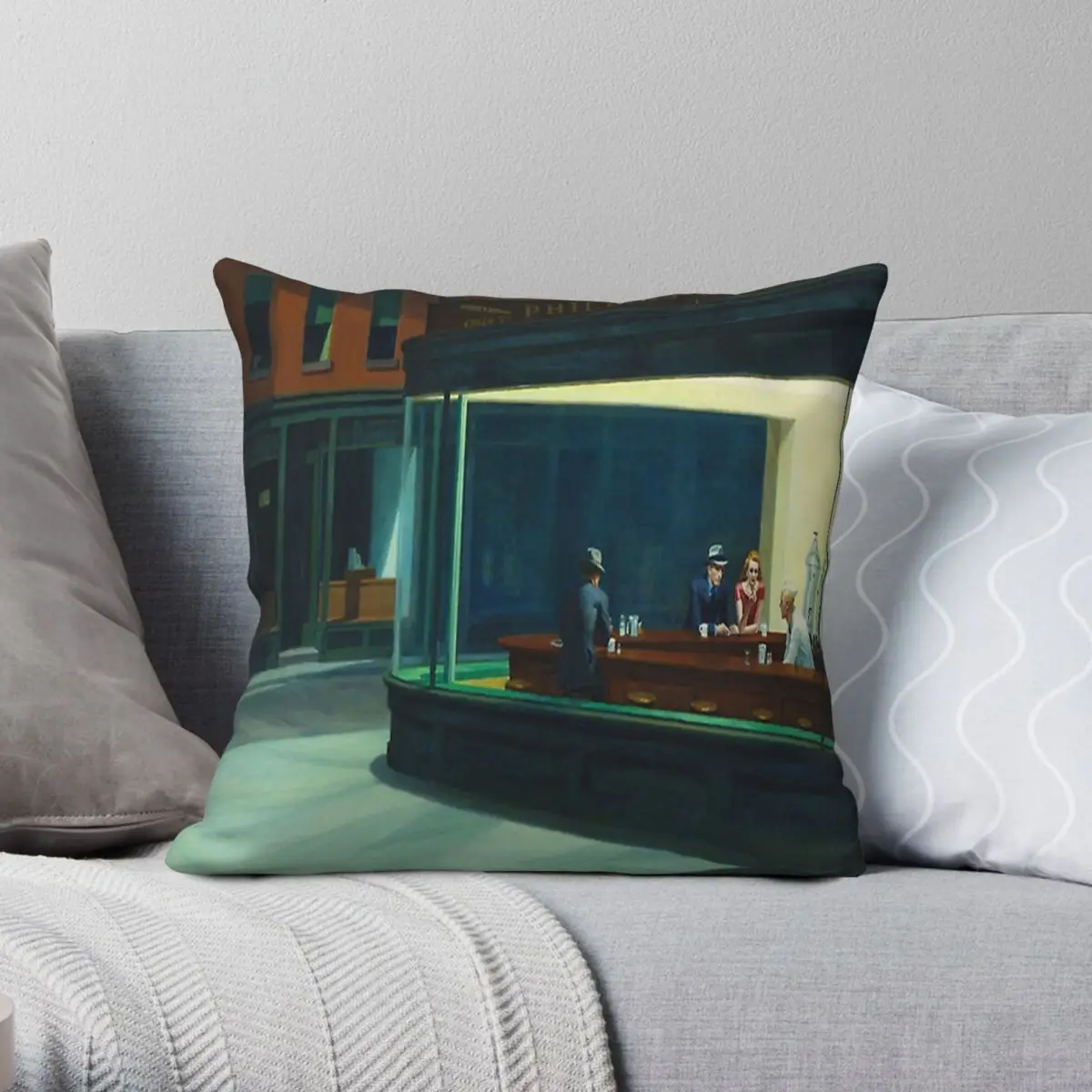 Edward Hopper Nighthawks Square Pillowcase Polyester Linen Velvet Pattern Zip Decorative Throw Pillow Case Sofa Cushion Cover