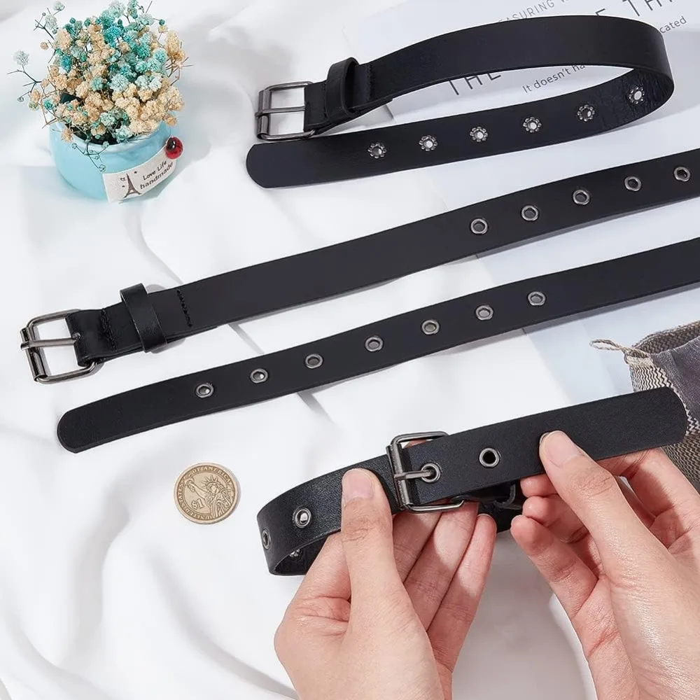 4 Pcs Traditional Kilt Extender Straps Leather Cuff Belt Buckles 0.9x16 inch Black PU Leather Adjustable Belt with Metal Square