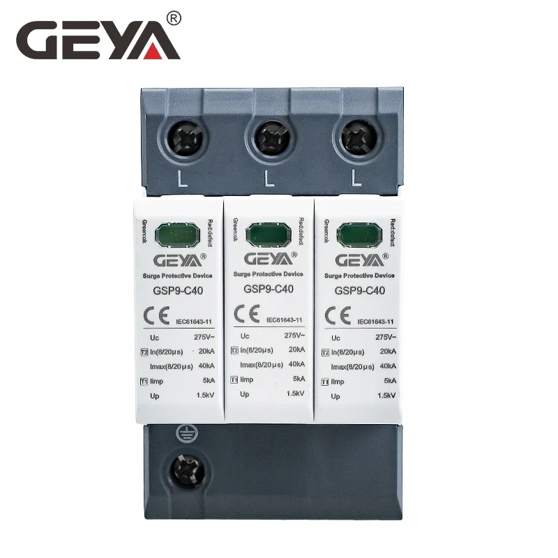 GEYA GSP9 Power Surge Protective Device SPD Arrester 1/2/3/4 Pole Surge Voltage Protection 275V 385V 400V 440V 40KA