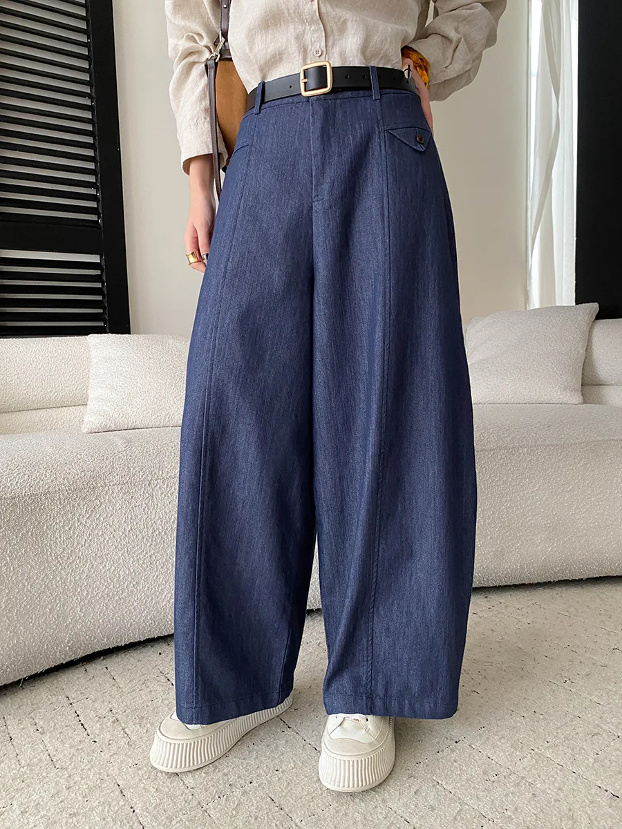 Autumn new casual solid color high waist loose wide leg jeans