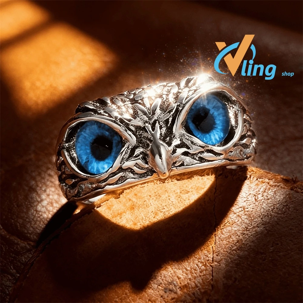 Anillo Ajustable de Búho con Ojo Turco Multicolor, Plata Antigua, Estilo Gótico Punk, Unisex, Anillo de Dedo con Diseño de Animal, Joyería de Moda para Hombre y Mujer, Regalo