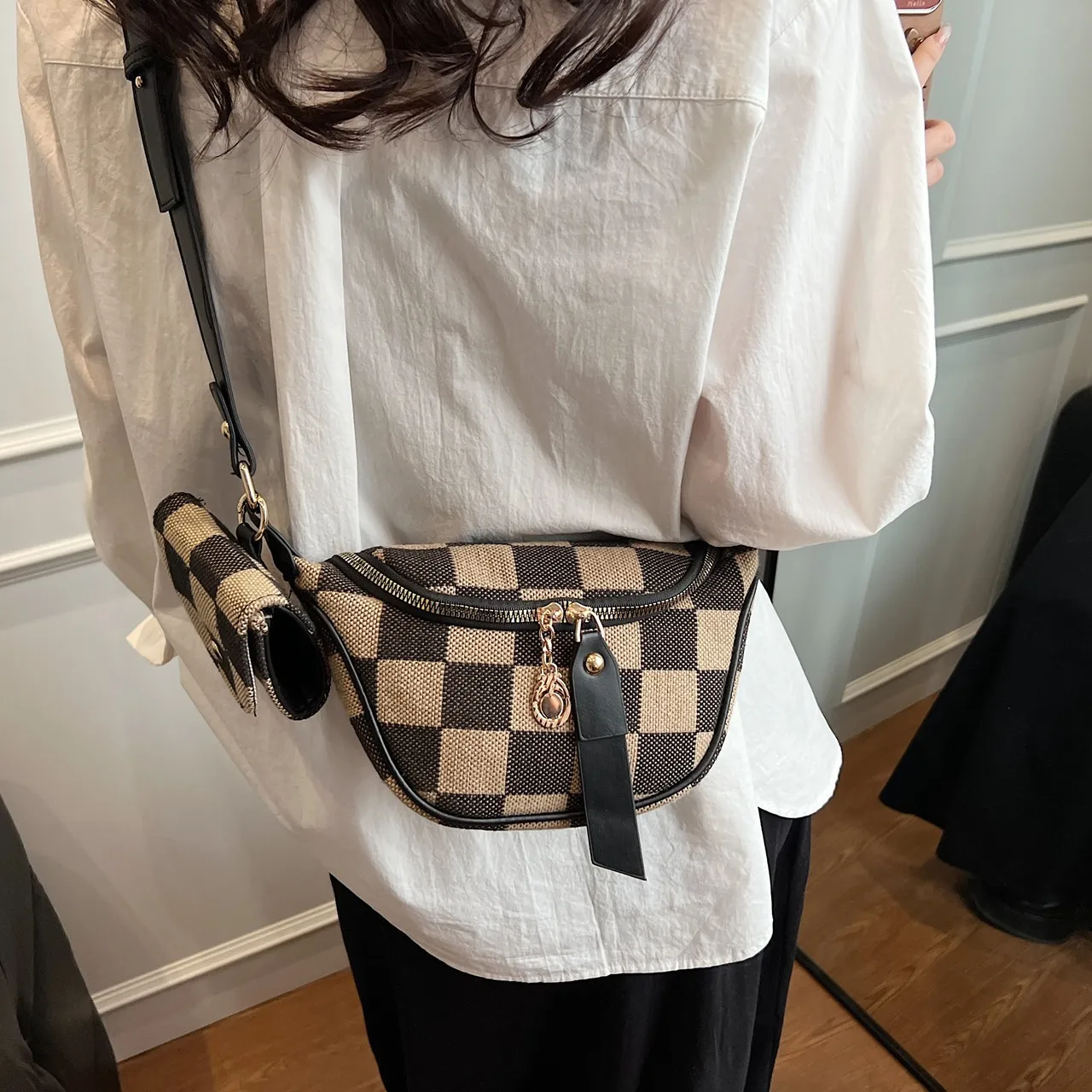 

2025 New! Stylish Versatile Women's Chest Bag - Fashionable Plaid Waist Bag, Trendy Mother-Daughter Crossbody Bag