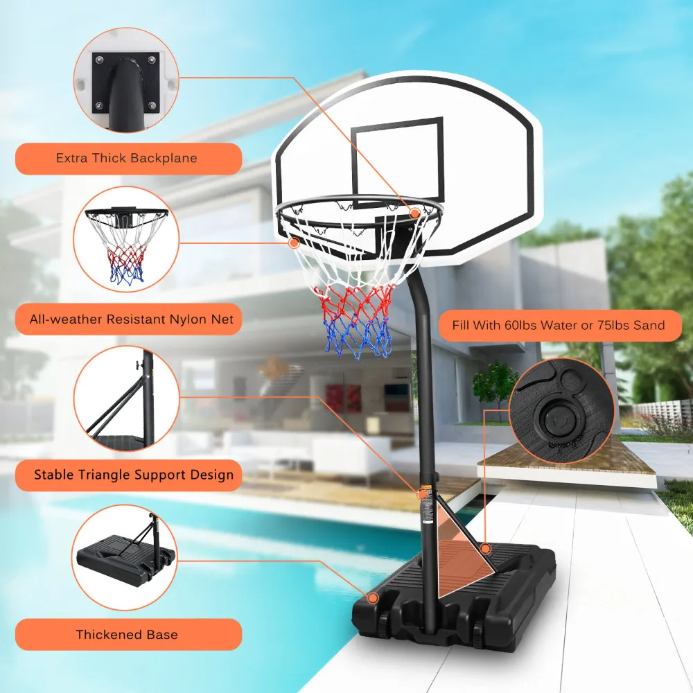 Portable Basketball Stand Swimming Pool 3.1ft to 4.7ft Height Adjustable Basketball System Goal Stand for Kids