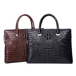 2024 New Crocodile Pattern Genuine Leather Briefcases Men Fashion and Casual Handbag Top Layer Cowhide Embossed Craft Men's Bag