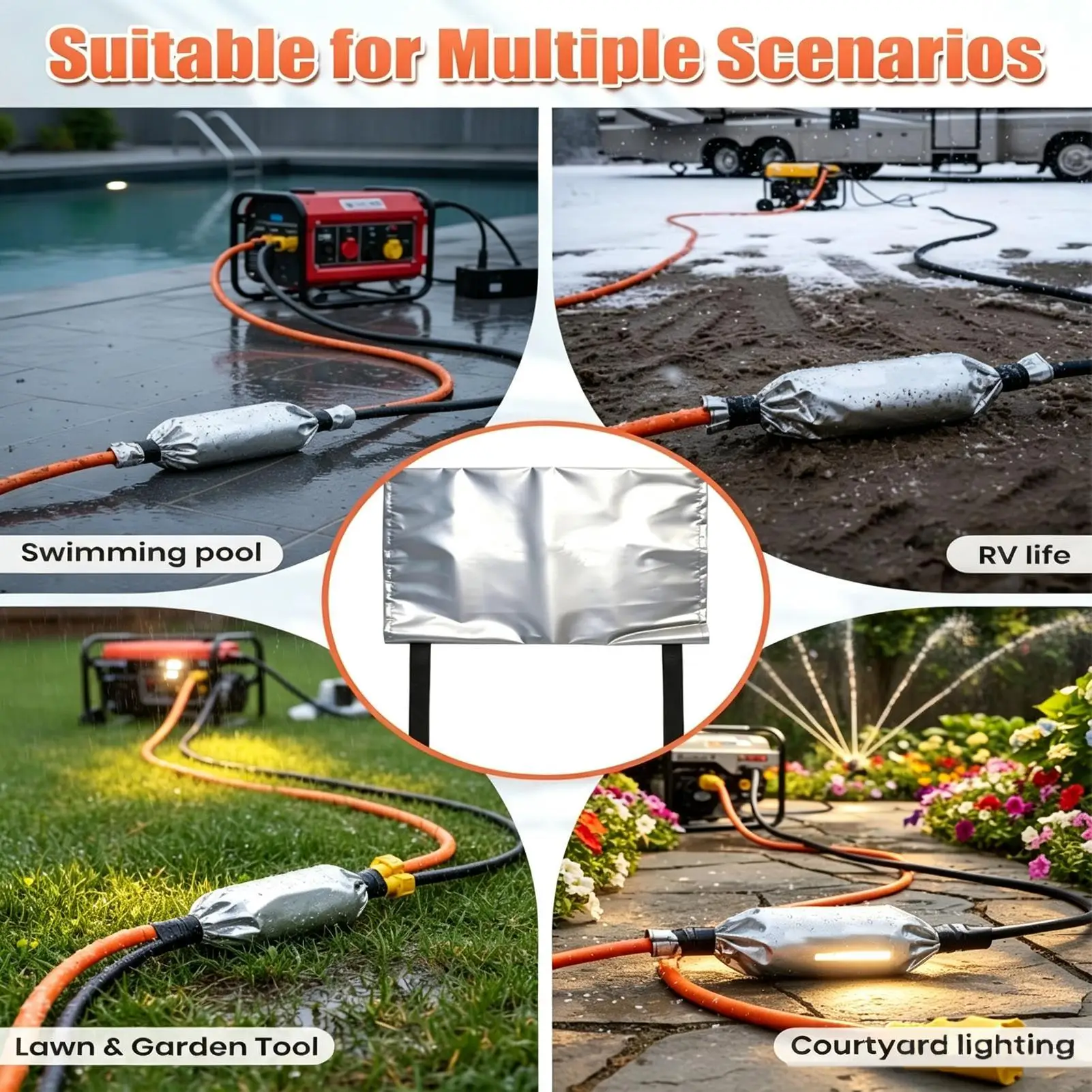 Outdoor Extension Cord Connection Cover Outside Plug Waterproof Guard with Fastening Straps for RVs lawn garden equipment