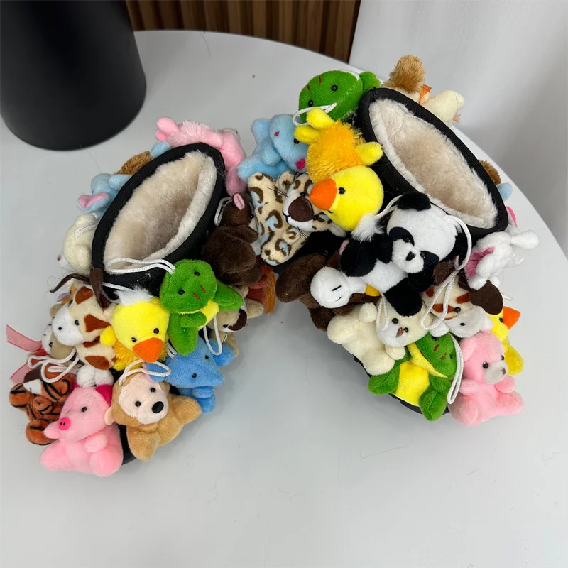 2023 Winter Snow Boots Women Teddy Boots covered In Stuffed Animals Fluffy Middle Calf Platform Flat With Cute child snow Boots