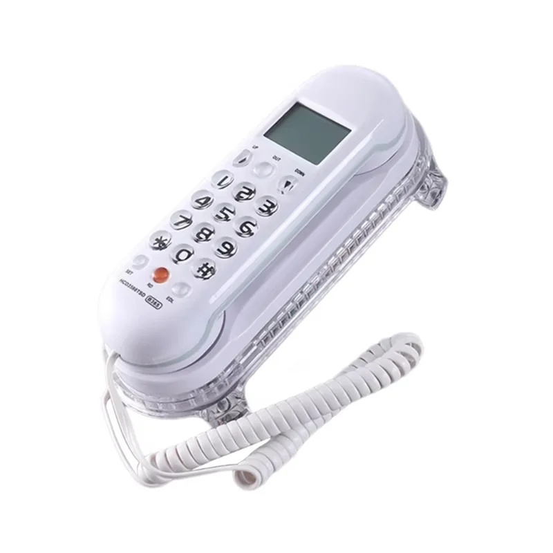 Stylish-Fixed Landline Phone Crystal Base Mini Telephone Corded Wall Mountable Telephone White