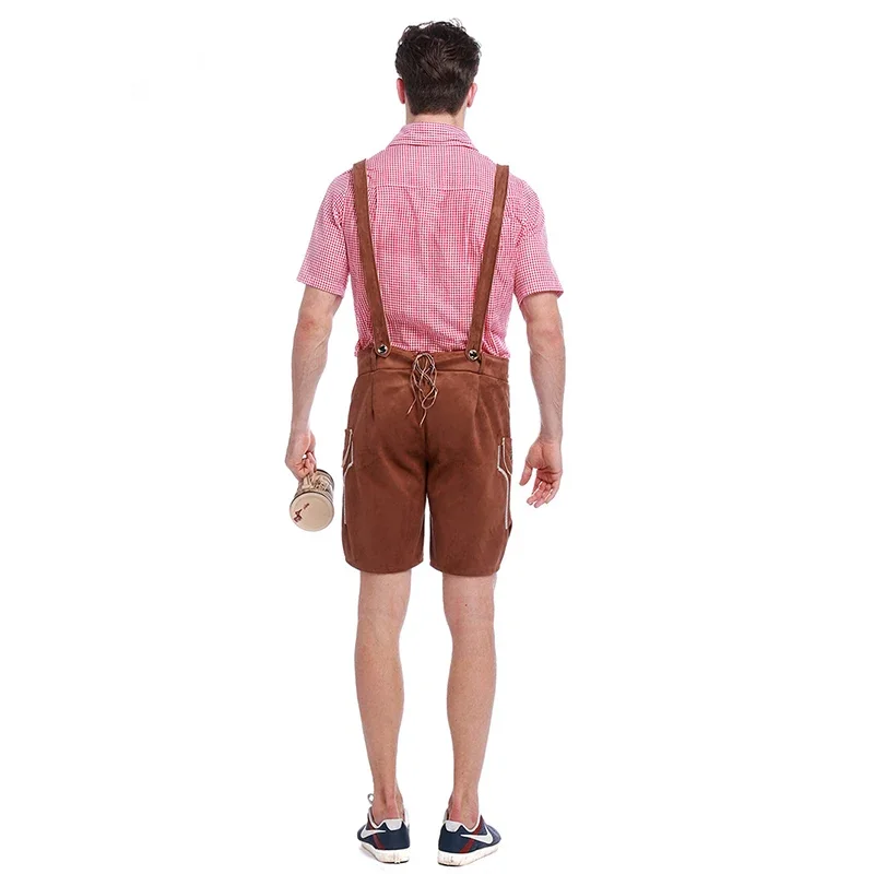 Trajes cosplay de couro genuíno para homens, homem cerveja alemão, traje bávaro Oktoberfest para adulto