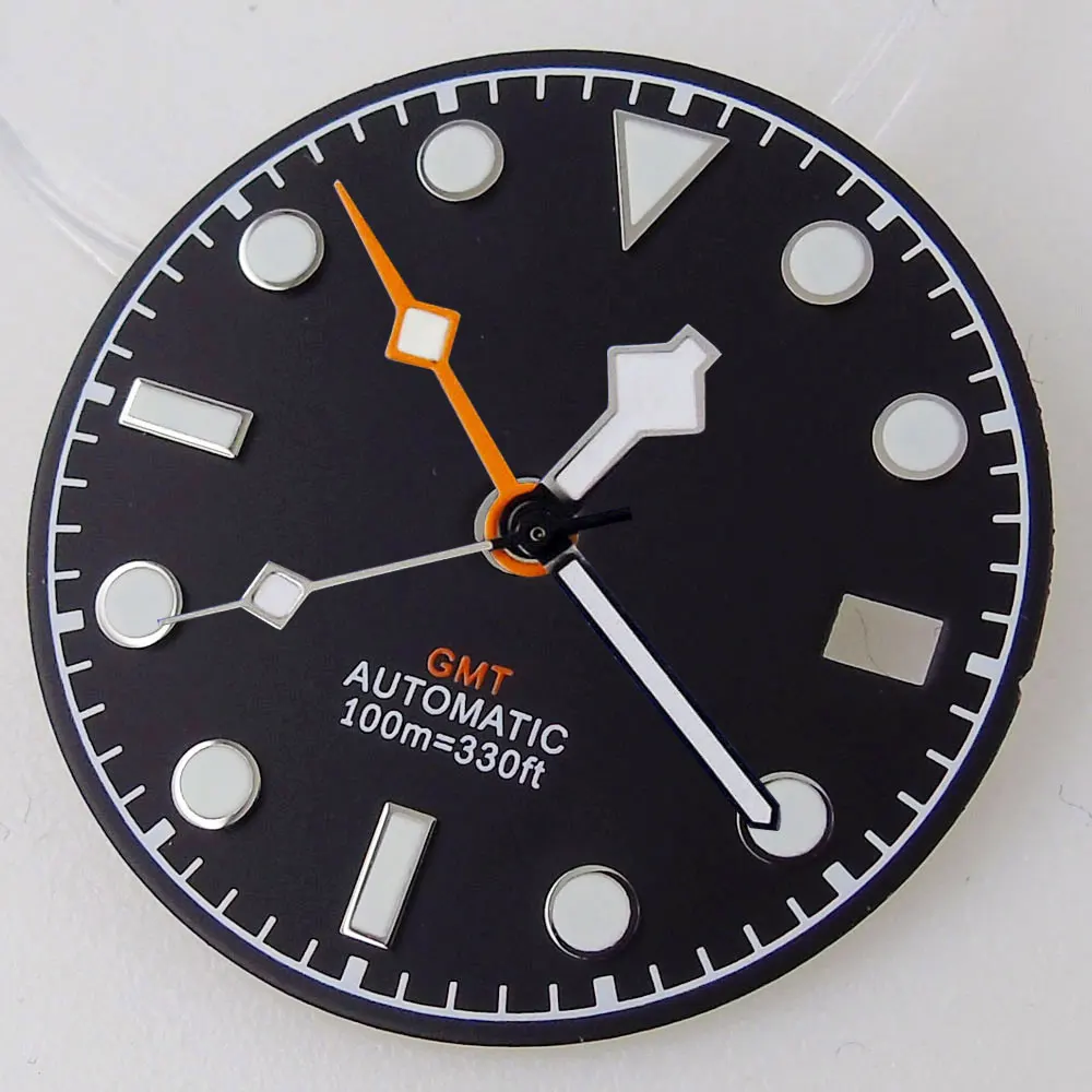 Luminous Master Watch Dial 29mm for NH34 GMT SEIK Movt Diver Mod Watch Parts Orange Snow Flake Hand