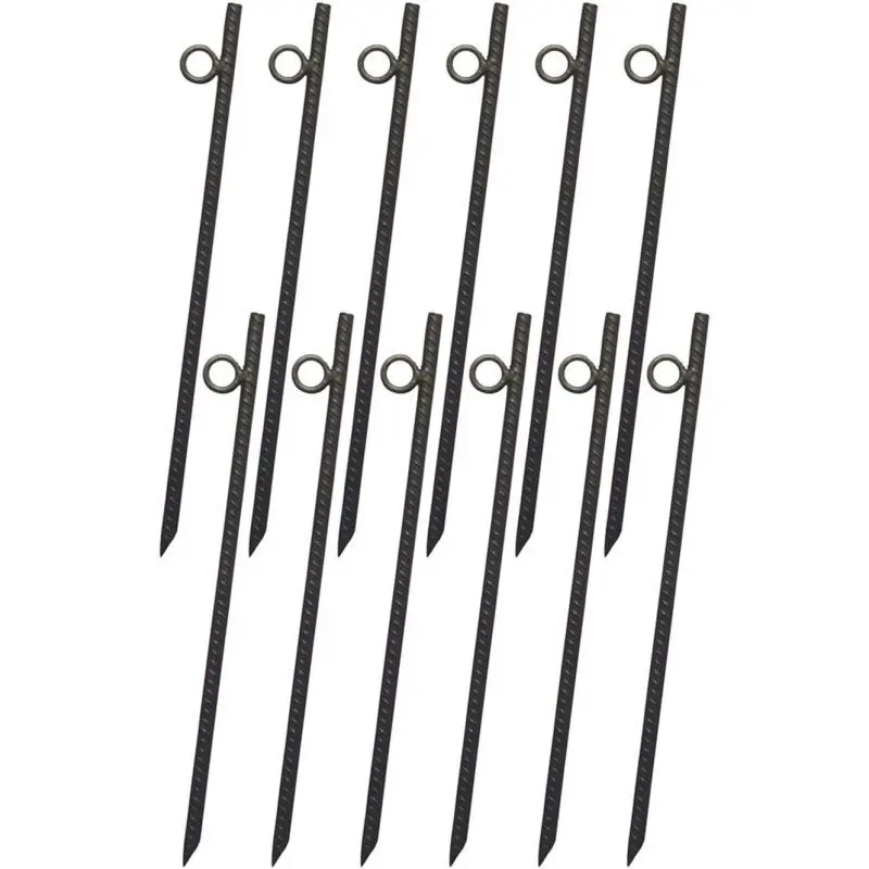 Lingkaran Tiang 12 Buah Pegangan Rebar 3/8X 18 Baja Tahan Lama Tenda Tugas Berat Kanopi Tiang Tanah dengan Ujung Siku Loop 1 Inci