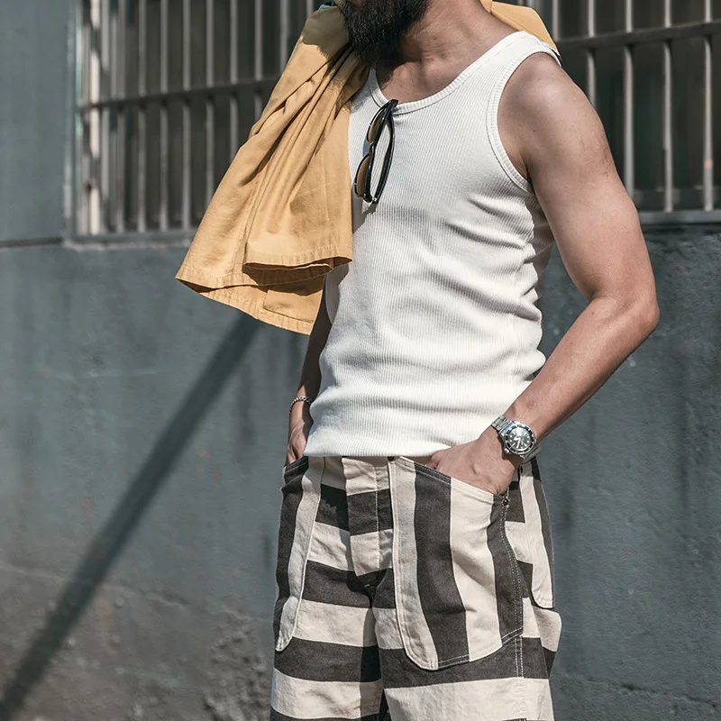 

Shidao NON STOCK Summer pure cotton slim fit ribbed vest Men's sleeveless waistcoat casual bottoming shirt