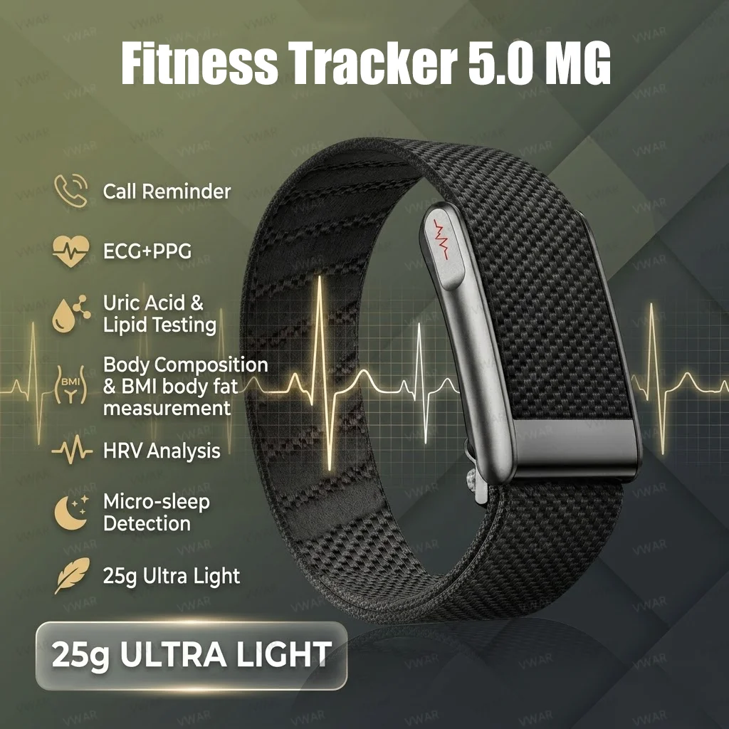 

5.0 MG Fitness Tracker ECG+PPG Health Diagnosis Smart Bracelet for Men Women Uric Acid Lipid BP Heart rate NFC Sports Smart Band