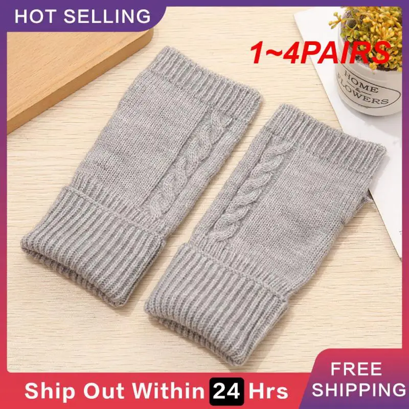 1~4PAIRS Short Gloves Male Cashmere Jacquard Gloves Gloves Best Seller Cashmere Fingerless Gloves Autumn And Winter Keep Warm