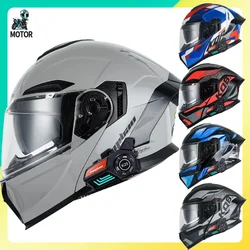 KUQIBAO Motorcycle Helmet Flip Up Helmet Bluetooth Anti-fog Double Lens Full Face Helmet DOT Certification Casco Moto Motocross