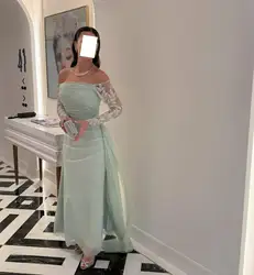 Aenyrst Light Green Prom Gown Women Beaded Off Shoulder Party Evening Dress Ankle Length Formal Occasion Dresses 2025 customized