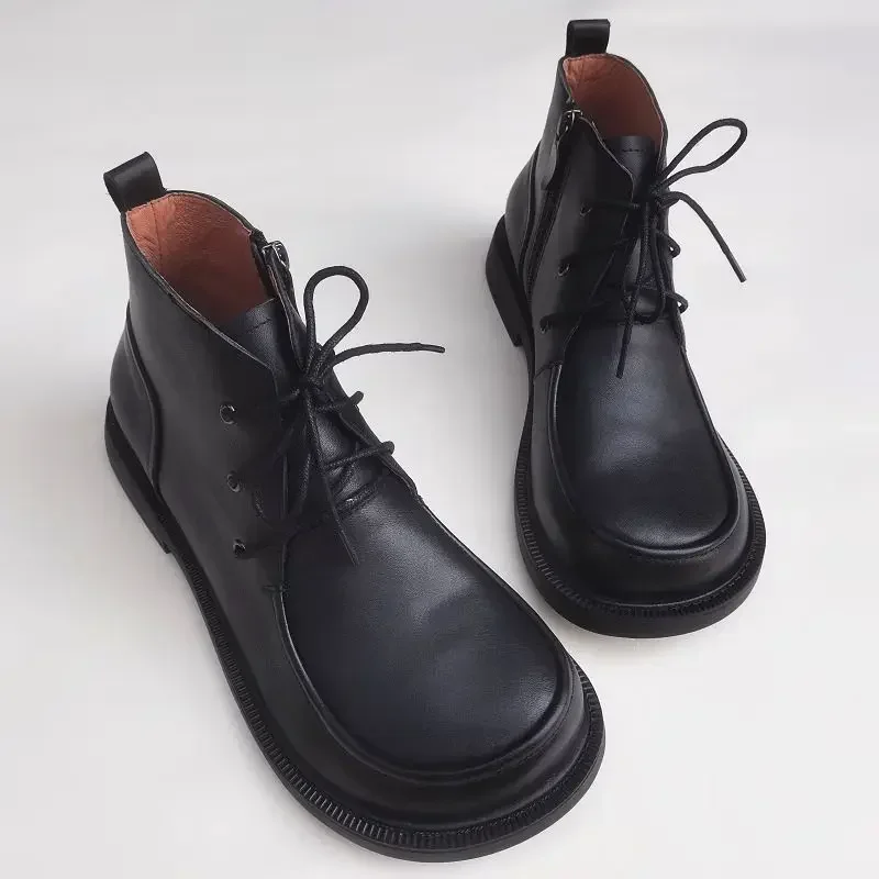 Genuine Leather Shoes Men's Wide Toe Business and Leisure women's plus size 43 42 Short Boots Cowhide Single Ankle Boots