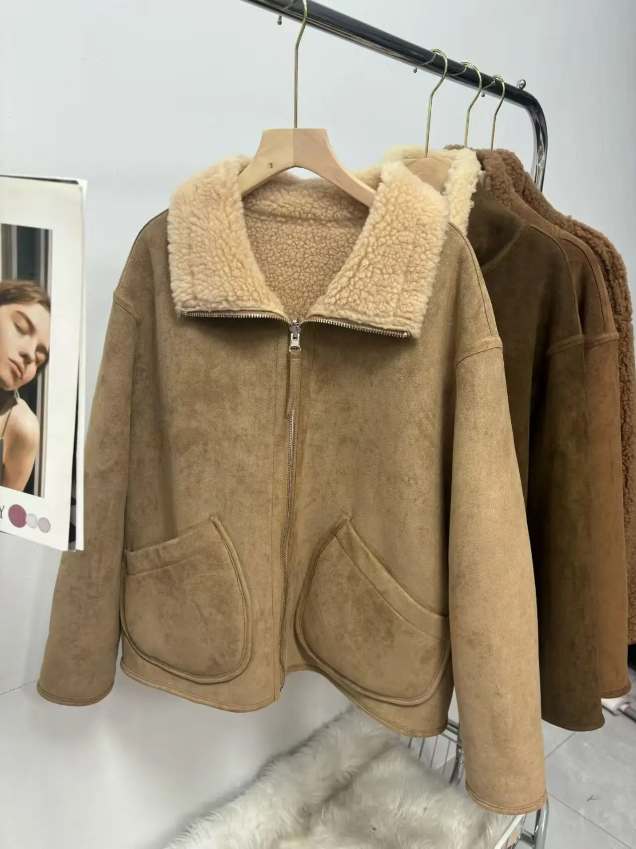 Płaszcz z futra damski 2025 Nowa koreańska moda styl casual zimowe ubrania damskie dwustronne