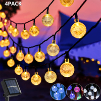 Updated Solar String Lights Outdoor Waterproof 60LED 8 Modes Crystal Globe Christmas Lights for Garden Lawn Porch Decor Camping