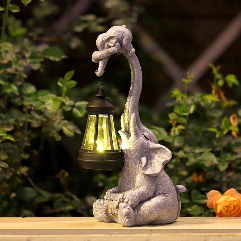 

Creative Elephant Garden Statue with Solar Light Lawn Ornament for Housewarming Gifts
