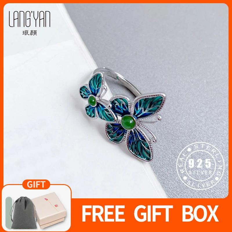 

Langyan 925 Sterling Silver Enamel Craft Butterfly Ring Chinese Ethinc Adjustable Opening Finger Rings for Women Jewelry Gifts