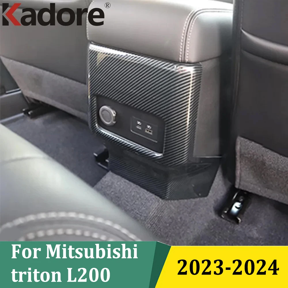 

For Mitsubishi Triton L200 2023 2024 Carbon Fiber Armrest Rear Air Conditonnal Vent Cover AC Outlet Trim Panel Car Accessories