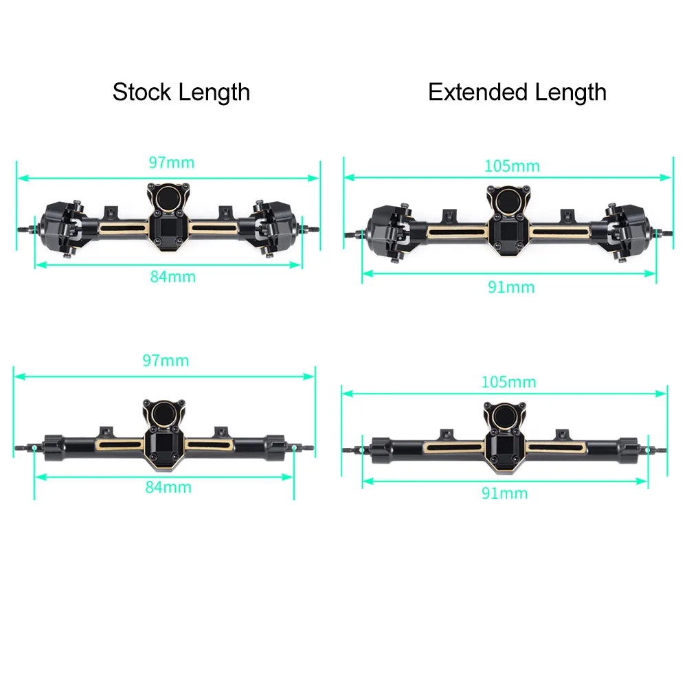 YEAHRUN Brass Weights Extended / Stock Length Front Rear Axle for Axial SCX24 Deadbolt Wrangler C10 Gladiator Bronco 1/24 RC Car