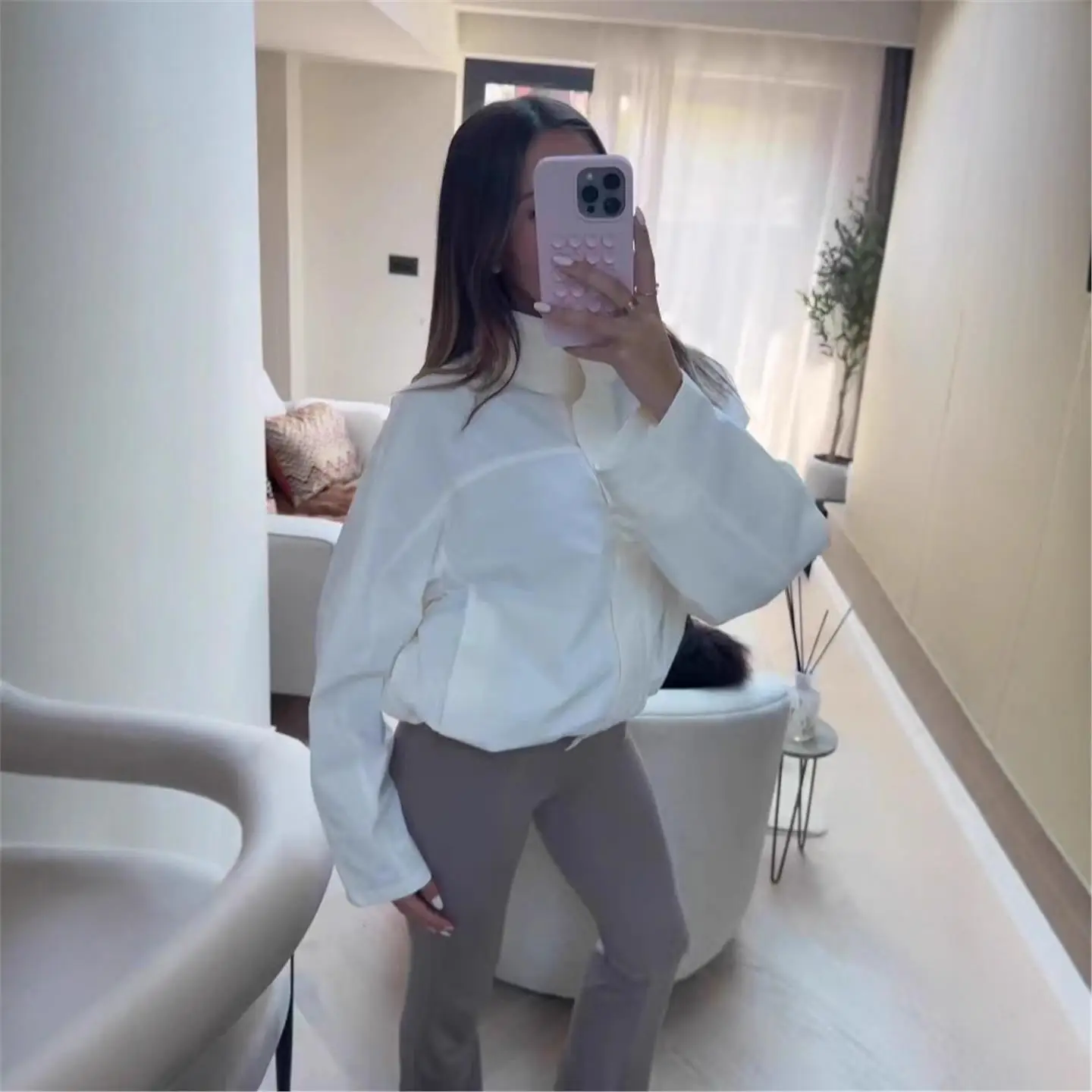 

2025 New Faionable Stand Collar Dstring Waist Jaet Simple Ele Women's ort Outerwear European Sle No Brand