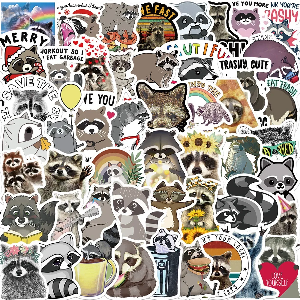 50/100Pcs Cartoon Raccoon Stickers Cute Raccoon DIY Stickers Scrapbooking Phone Luggage Skateboard Waterproof Decals